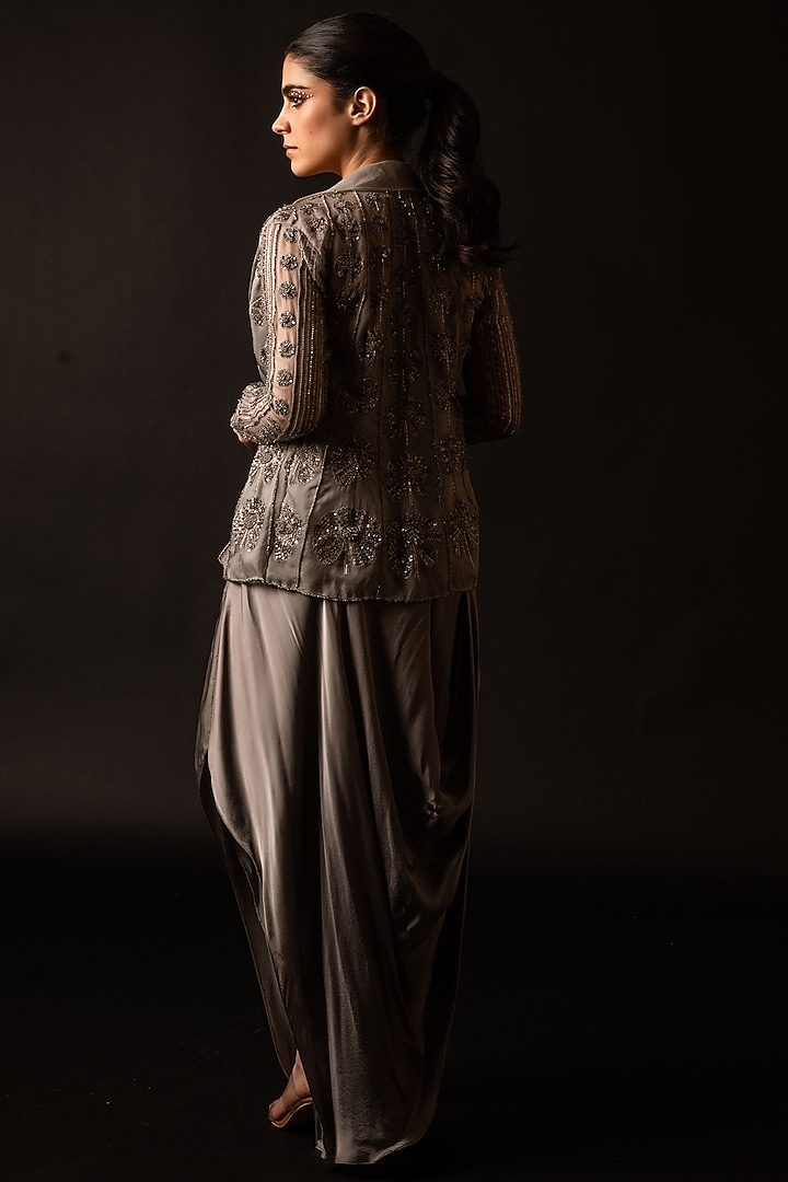 Grey Satin Draped Skirt Set by December at Pernia's Pop Up Shop