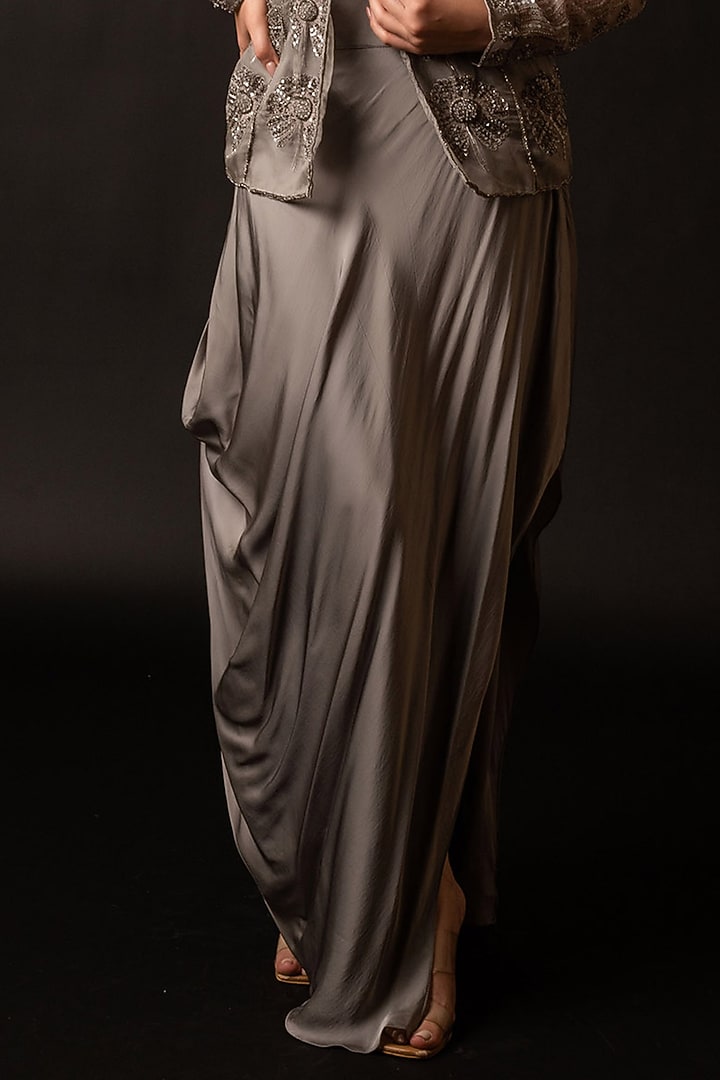 Grey Satin Draped Skirt Set by December at Pernia's Pop Up Shop