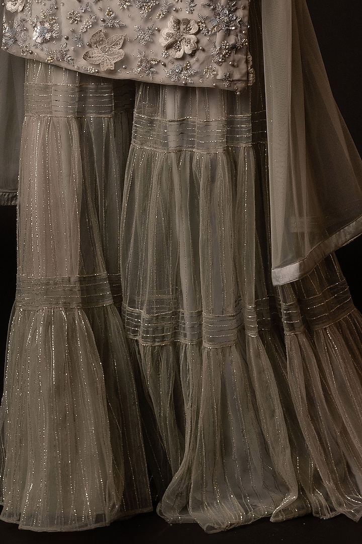 Grey Organza & Net Hand Embroidered Kurta Set by December at Pernia's Pop Up Shop