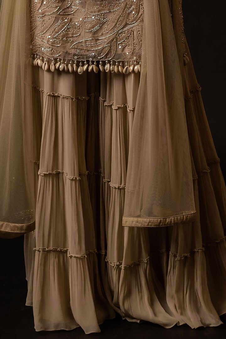 Peach Organza Hand Embroidered Kurta Set by December at Pernia's Pop Up Shop