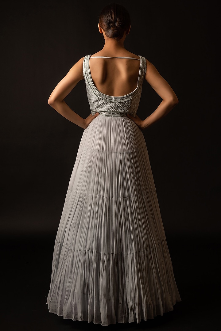 Powder Blue Viscose & Organza Tiered Engagement Gown by December at Pernia's Pop Up Shop