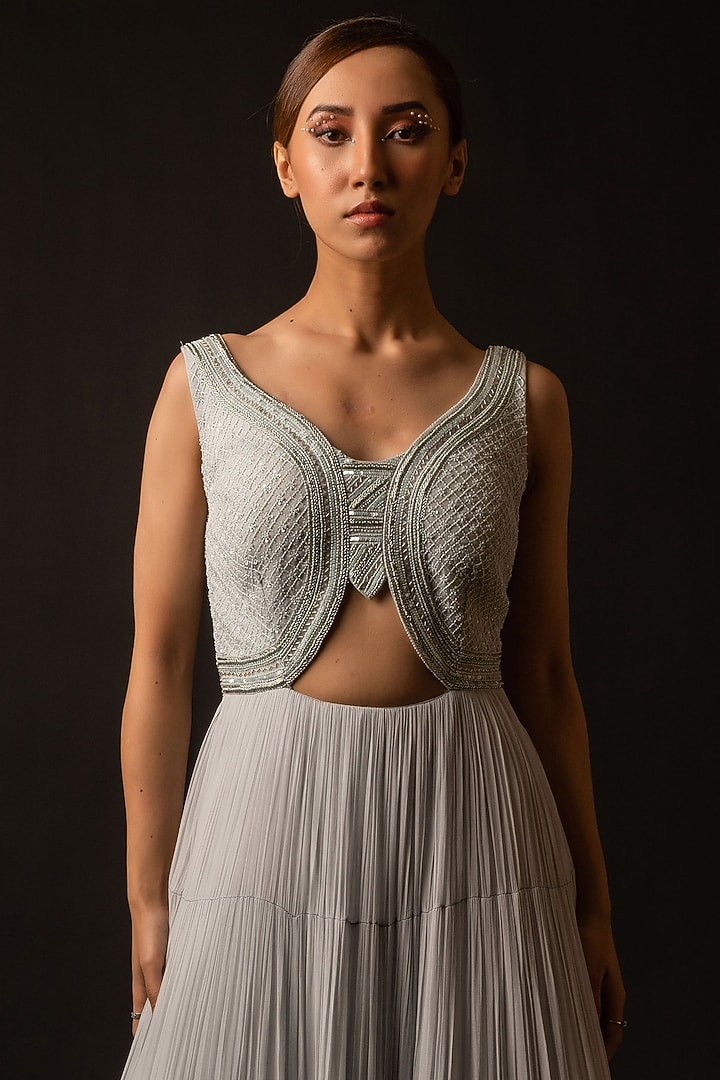 Powder Blue Viscose & Organza Tiered Engagement Gown by December at Pernia's Pop Up Shop