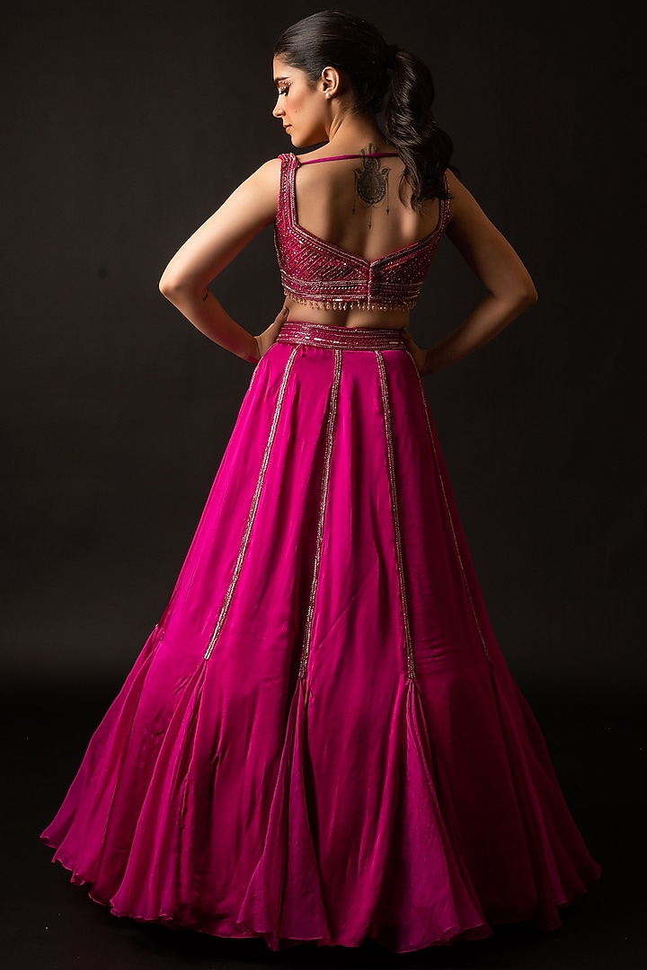 Pink Satin & Organza Wedding Lehenga Set by December at Pernia's Pop Up Shop