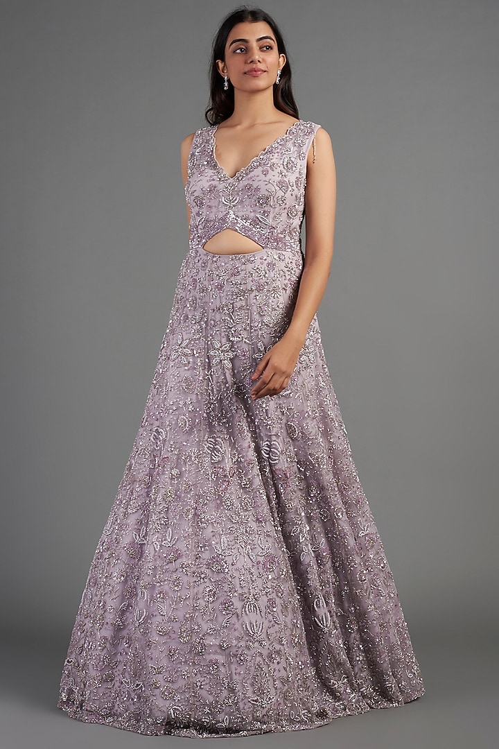 Mauve Hand Embroidered Gown by December at Pernia's Pop Up Shop