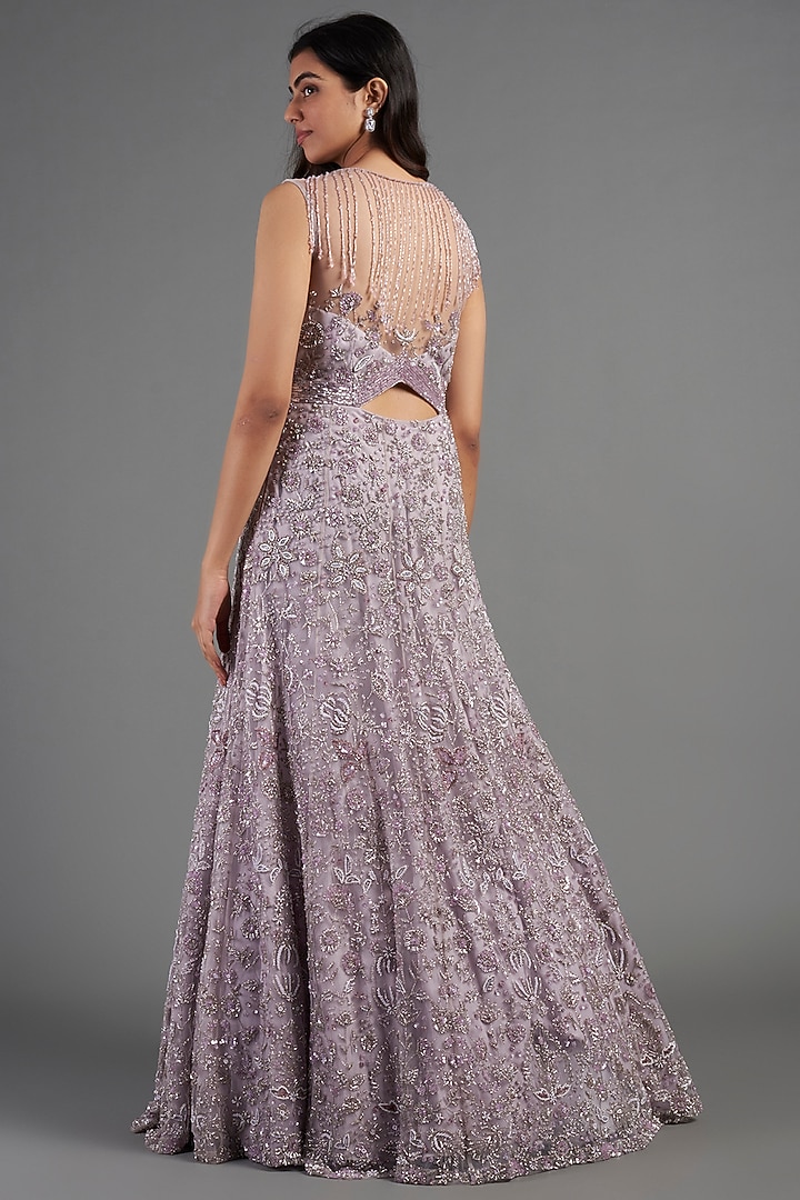 Mauve Hand Embroidered Gown by December at Pernia's Pop Up Shop