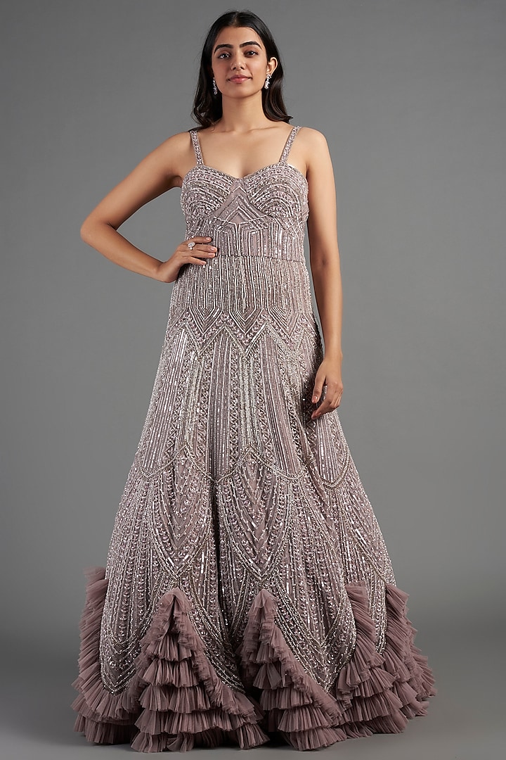 Purple Net Embroidered Gown by December