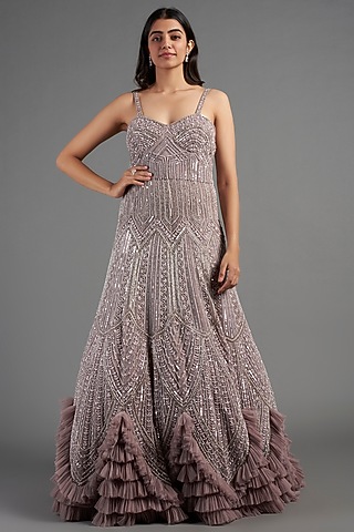 Purple Net Embroidered Gown by December