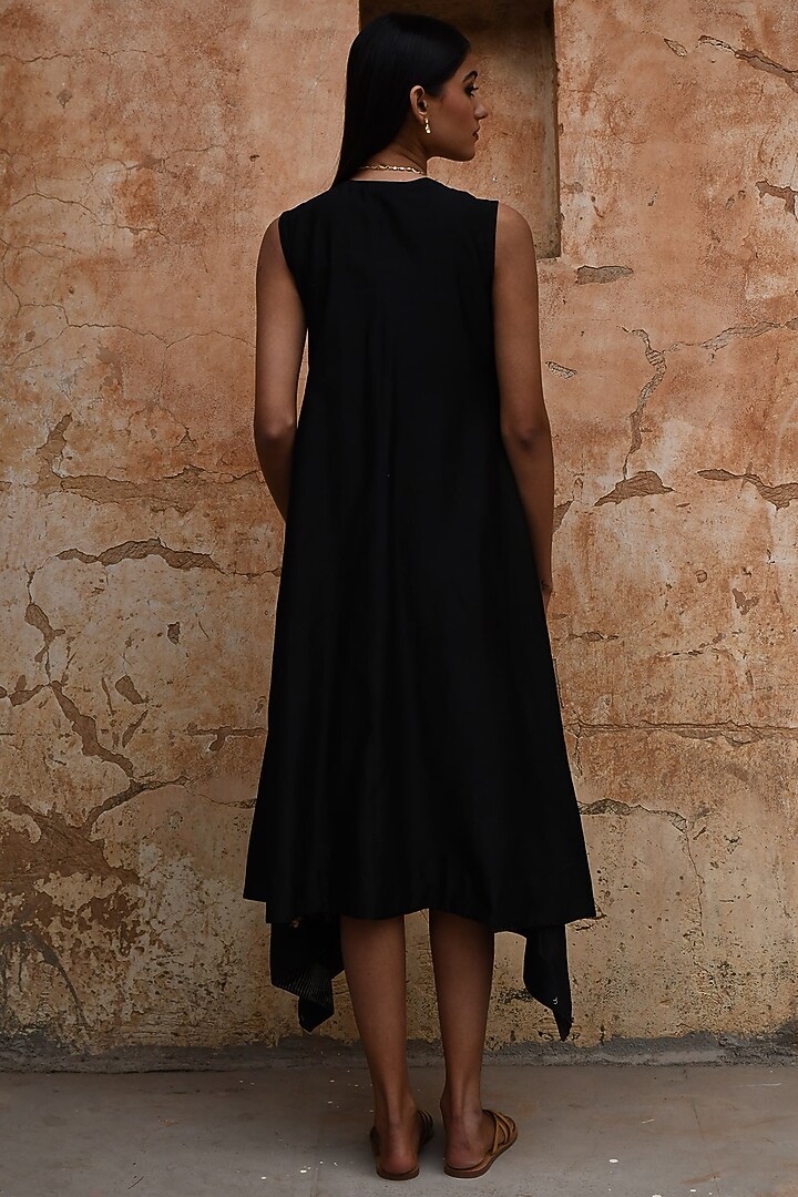 Black Chanderi Embroidered Asymmetrical Vacation Dress by Deep thee at Pernia's Pop Up Shop