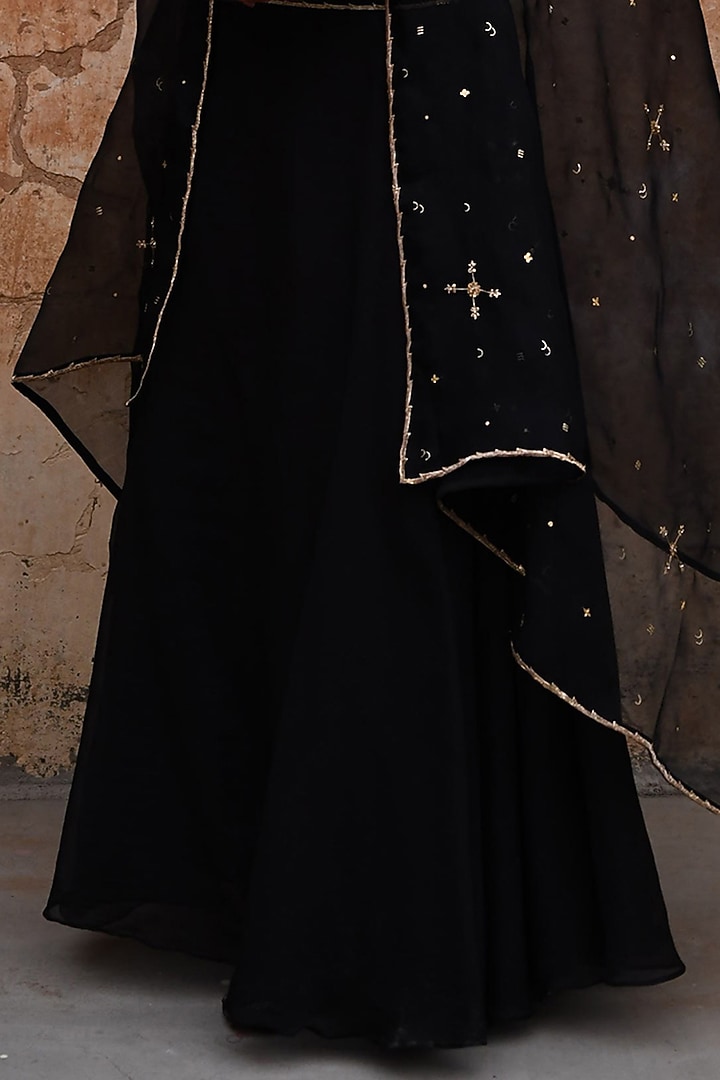 Black Chanderi & Organza Skirt Set by Deep thee at Pernia's Pop Up Shop