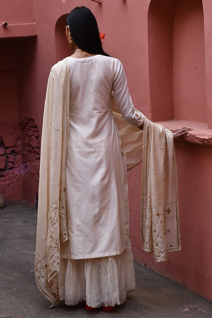 Ivory Chanderi & Silk Wedding Sharara Set by Deep thee at Pernia's Pop Up Shop
