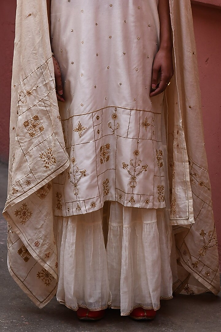 Ivory Chanderi & Silk Wedding Sharara Set by Deep thee at Pernia's Pop Up Shop
