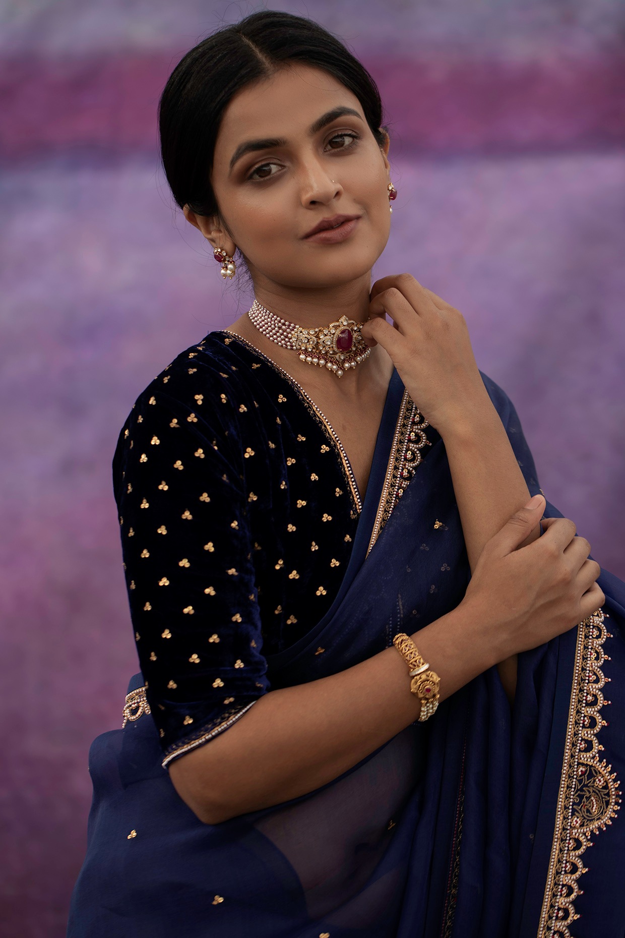 Stone Embellished Blue Saree In Net 4358SR03