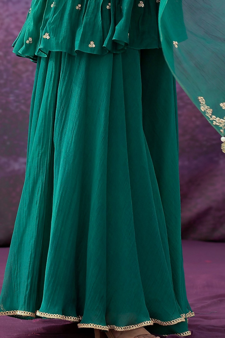 Green Hand Embroidered Sharara Set by Deep thee at Pernia's Pop Up Shop