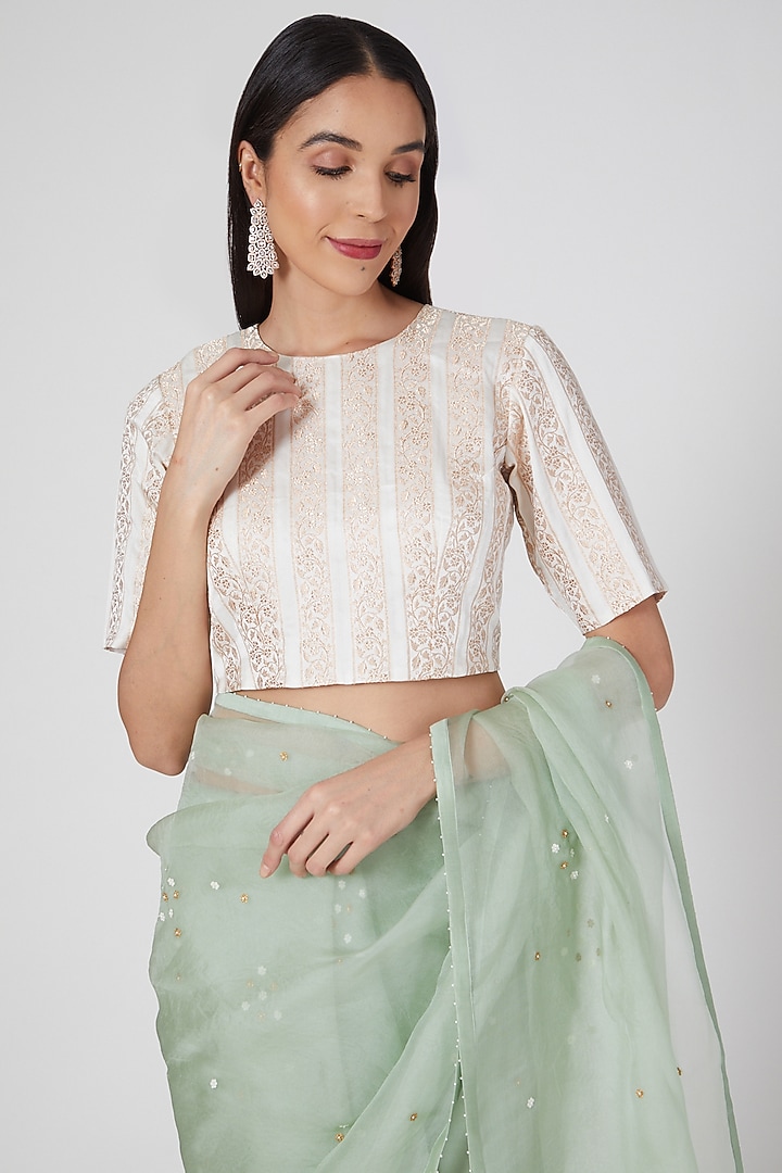 Pistachio Hand Embroidered Wedding Saree Set by Deep Thee at Pernia's Pop Up Shop