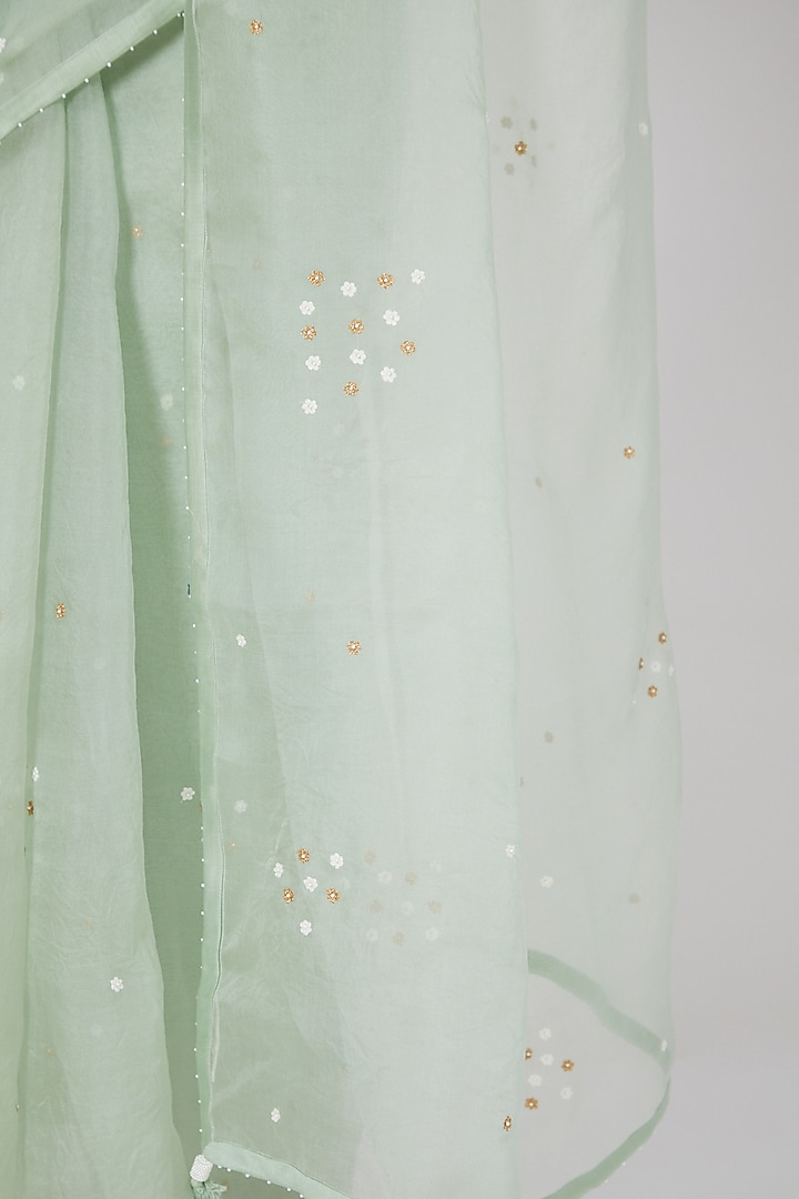 Pistachio Hand Embroidered Wedding Saree Set by Deep Thee at Pernia's Pop Up Shop