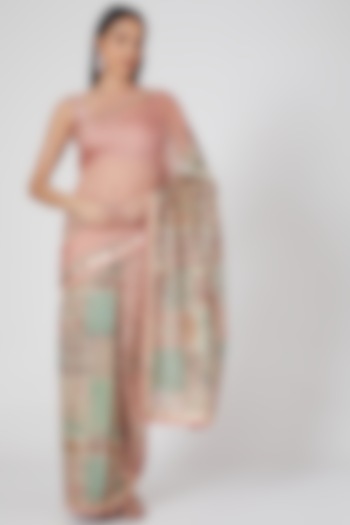 Blush Pink Hand Embroidered Saree Set by Deep Thee