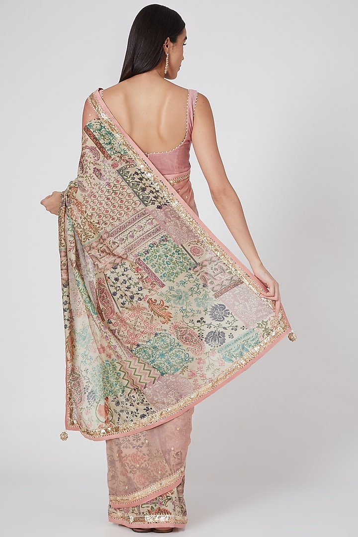 Blush Pink Hand Embroidered Wedding Saree Set by Deep Thee at Pernia's Pop Up Shop