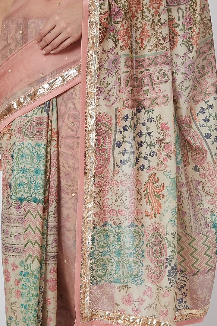 Blush Pink Hand Embroidered Wedding Saree Set by Deep Thee at Pernia's Pop Up Shop