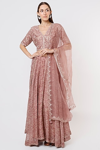 Mauve Printed Lehenga Set by Deep thee