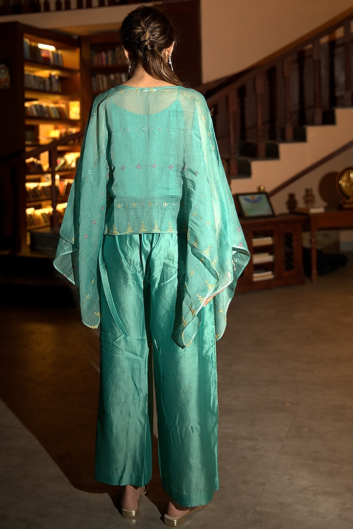 Powder Blue Chanderi Embroidered Cape Set by Deep thee at Pernia's Pop Up Shop