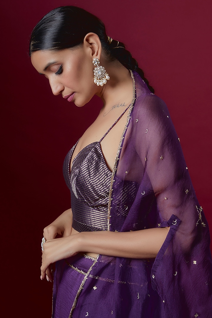Purple Chanderi & Organza Embroidered Cape Set by Deep thee at Pernia's Pop Up Shop