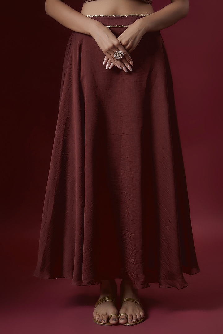 Wine Chanderi & Organza Embroidered Cape Set by Deep thee at Pernia's Pop Up Shop