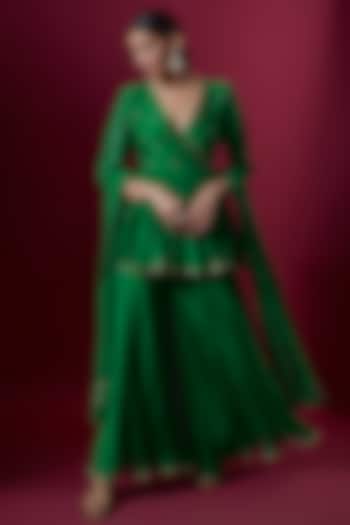 Green Chanderi Sharara Set by Deep thee