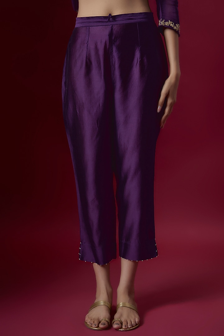 Purple Chanderi Embroidered Angrakha Kurta Set by Deep thee at Pernia's Pop Up Shop