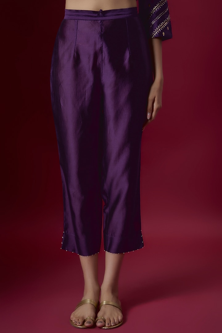 Purple Chanderi Embroidered Angrakha Kurta Set by Deep thee at Pernia's Pop Up Shop