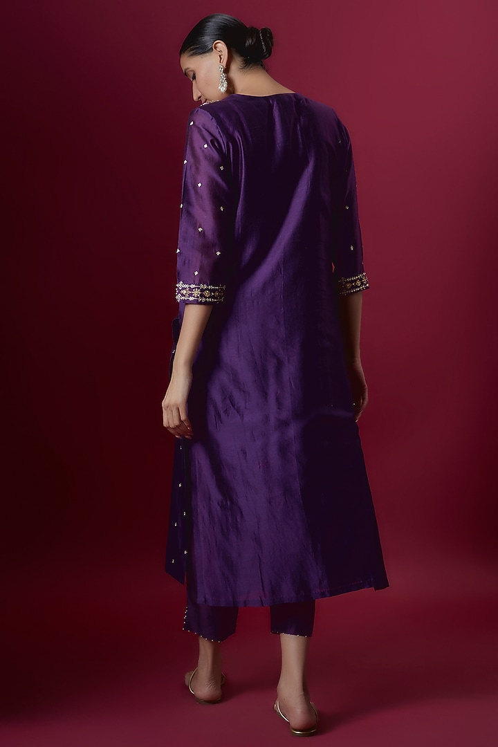 Purple Chanderi & Organza Embroidered Kurta Set by Deep thee at Pernia's Pop Up Shop