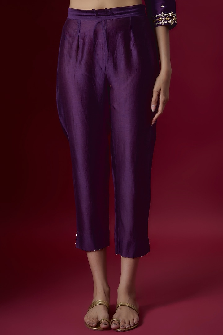 Purple Chanderi & Organza Embroidered Kurta Set by Deep thee at Pernia's Pop Up Shop