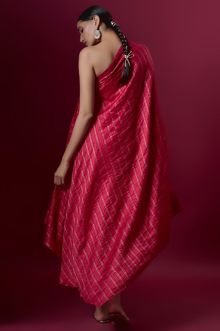Red Silk Embroidered One-Shoulder Vacation Dress by Deep thee at Pernia's Pop Up Shop