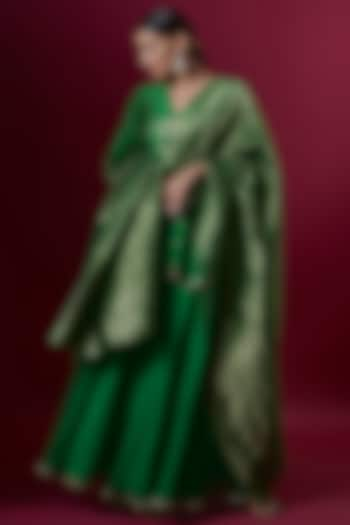 Green Chanderi Sharara Set by Deep thee at Pernia's Pop Up Shop