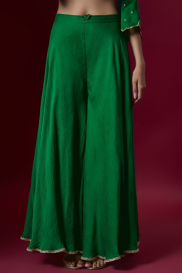 Green Chanderi Wedding Sharara Set by Deep thee at Pernia's Pop Up Shop