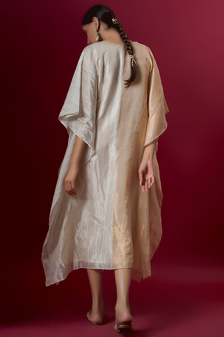 Gold & Silver Metallic Tissue Embroidered Kaftan by Deep thee at Pernia's Pop Up Shop