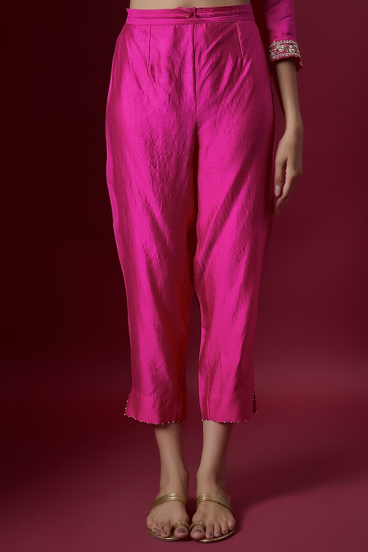 Fuchsia Pink Silk & Organza Embroidered Kurta Set by Deep thee at Pernia's Pop Up Shop