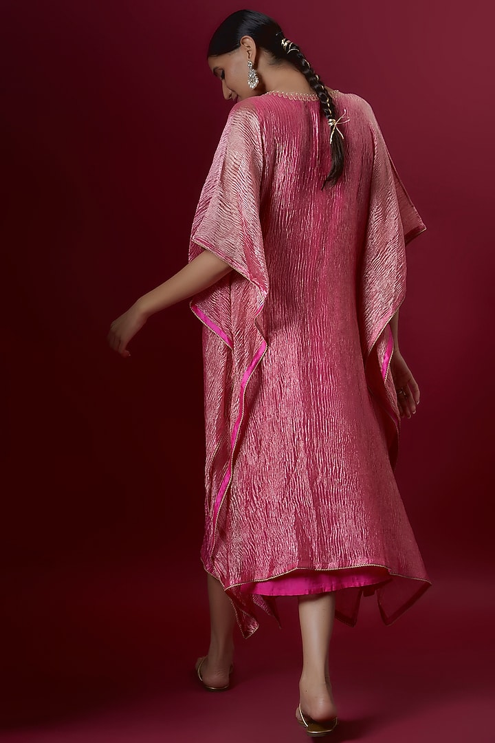 Fuchsia Pink Metallic Tissue Embroidered Kaftan by Deep thee at Pernia's Pop Up Shop