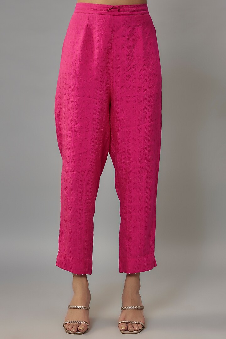 Pink Chanderi Aari & Resham Hand Embroidered Gathered Co-Ord Set by Deep Thee at Pernia's Pop Up Shop