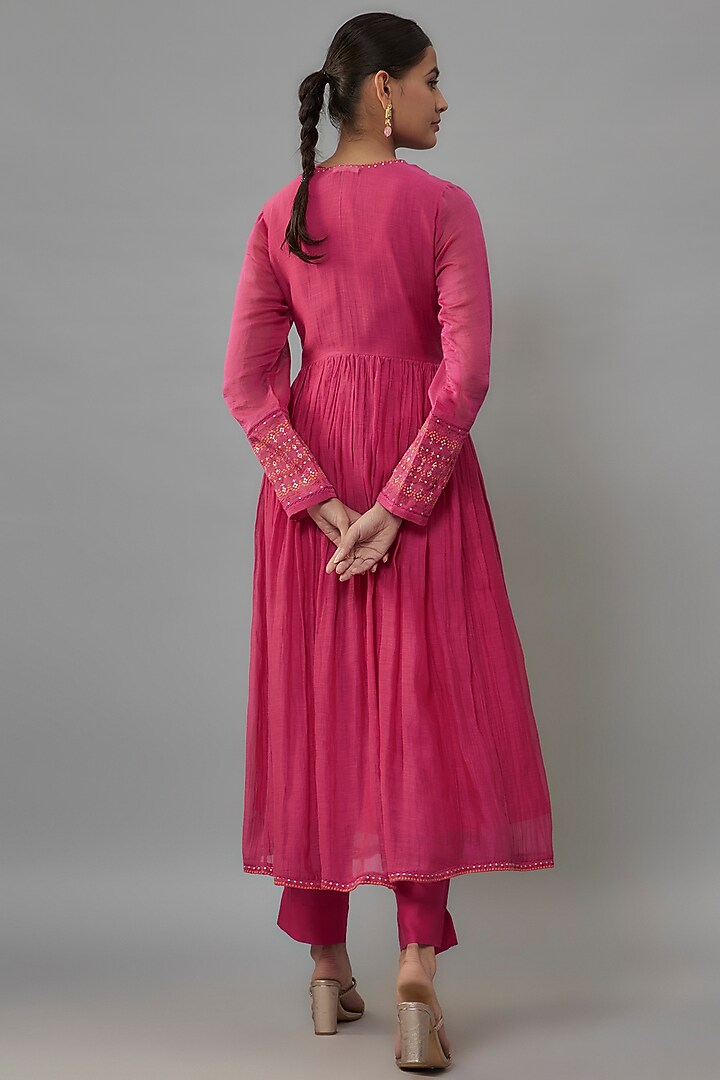 Pink Chanderi Zari & Resham Hand Embroidered Angrakha Wedding Anarkali Set by Deep Thee at Pernia's Pop Up Shop