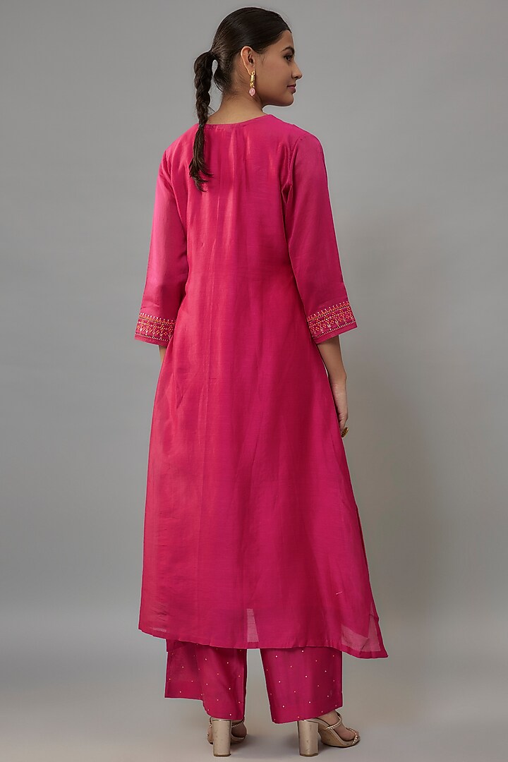 Pink Chanderi & Organza Resham Embroidered A-Line Kurta Set by Deep Thee at Pernia's Pop Up Shop