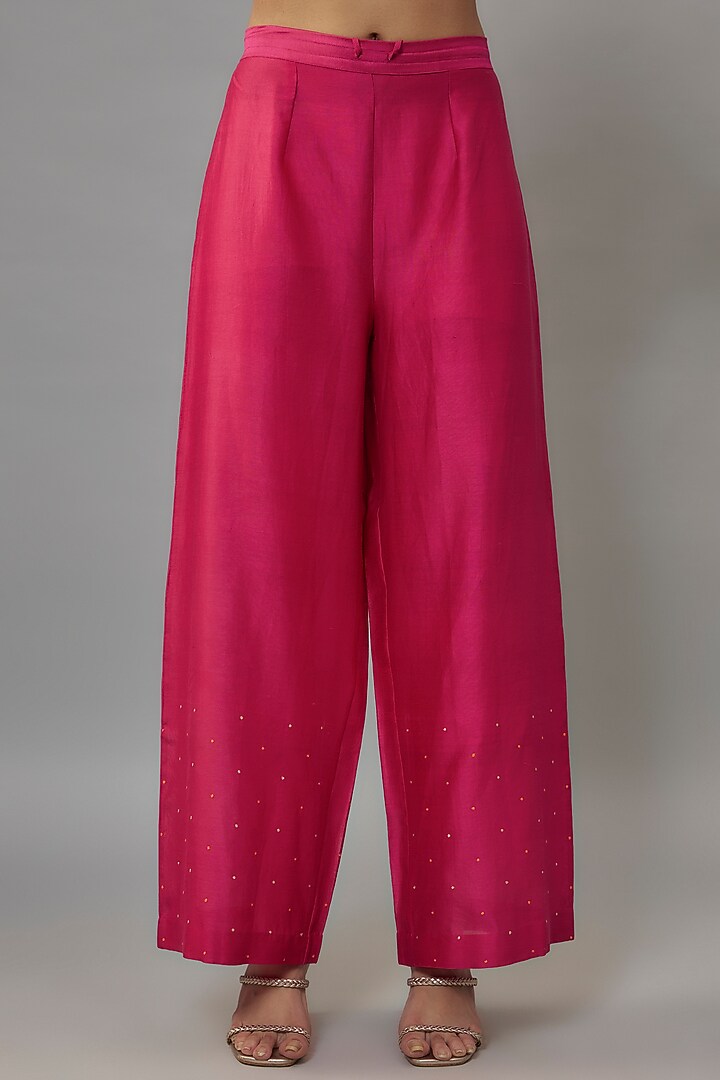 Pink Chanderi & Organza Resham Embroidered A-Line Kurta Set by Deep Thee at Pernia's Pop Up Shop