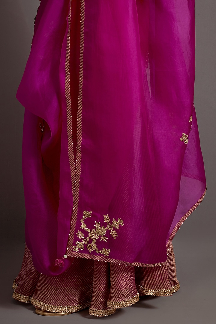 Fuchsia Pink Chanderi Tissue Checkered Wedding Sharara Set by Deep thee at Pernia's Pop Up Shop