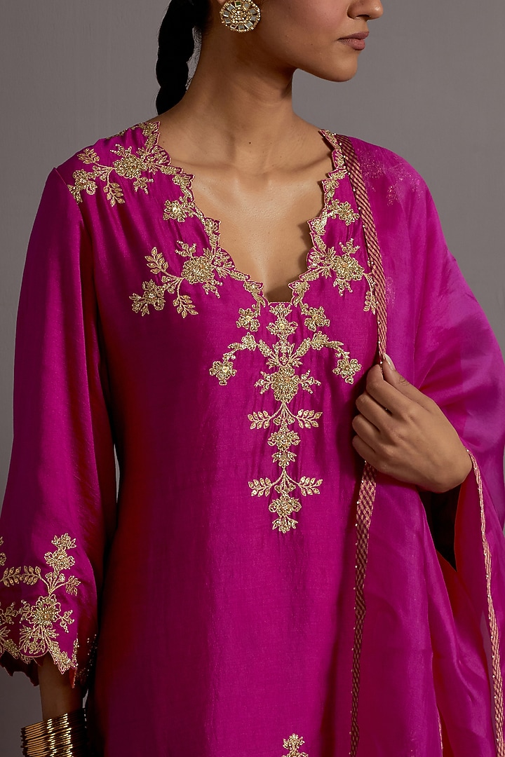 Fuchsia Pink Chanderi Tissue Checkered Wedding Sharara Set by Deep thee at Pernia's Pop Up Shop