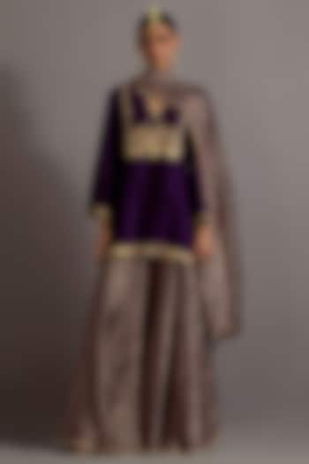 Aubergine Crushed Metallic Sharara Set by Deep thee