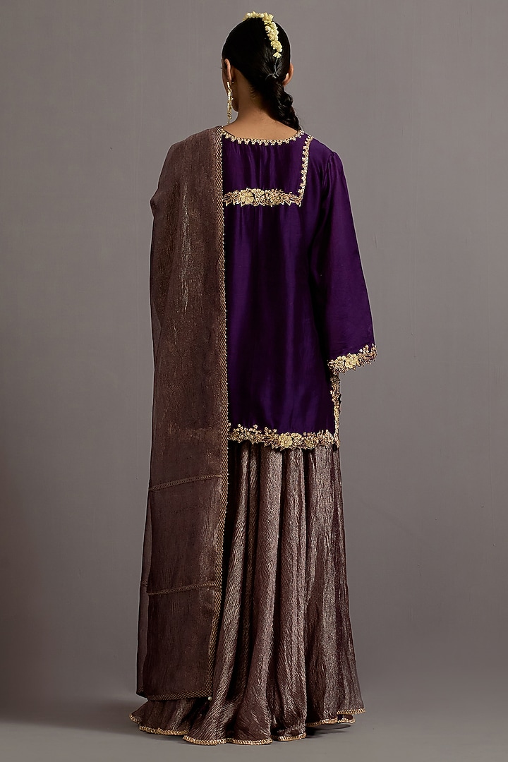 Aubergine Crushed Metallic Wedding Sharara Set by Deep thee at Pernia's Pop Up Shop