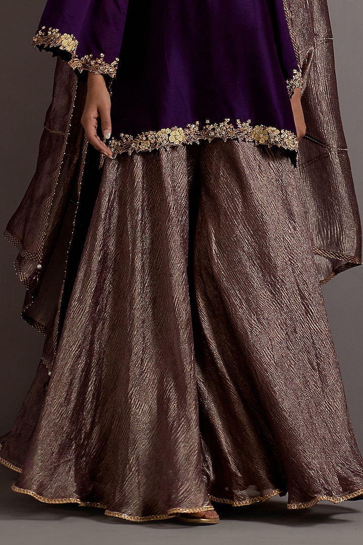 Aubergine Crushed Metallic Wedding Sharara Set by Deep thee at Pernia's Pop Up Shop