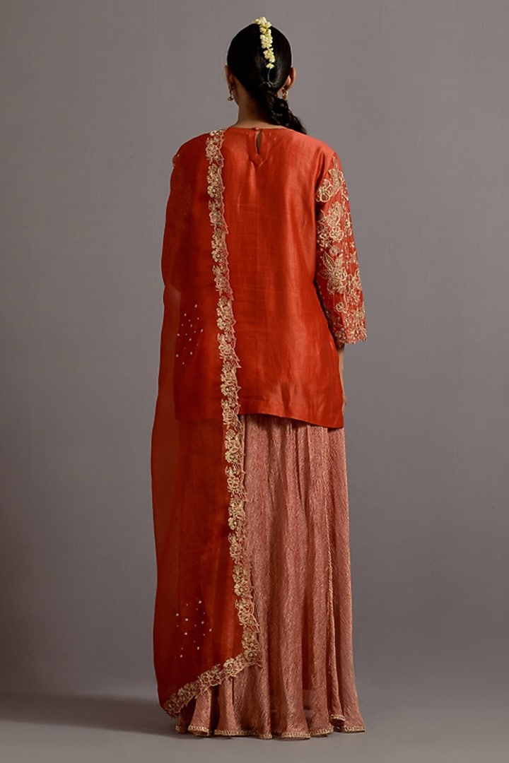 Tangerine Chanderi Metallic Crushed Bridal Sharara Set by Deep thee at Pernia's Pop Up Shop