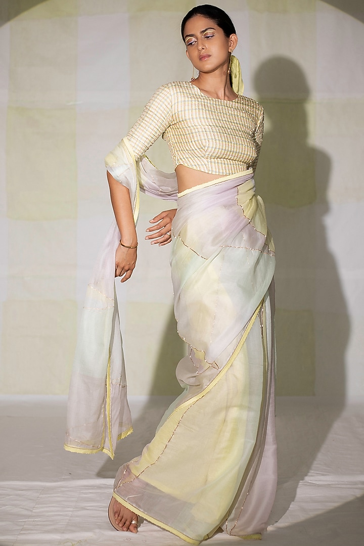 Multi-Colored Handwoven Zardosi Embroidered Wedding Saree Set by Deep thee at Pernia's Pop Up Shop