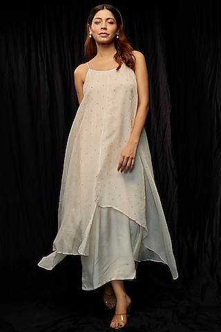 Ivory Chanderi Slip Dress by Deep thee