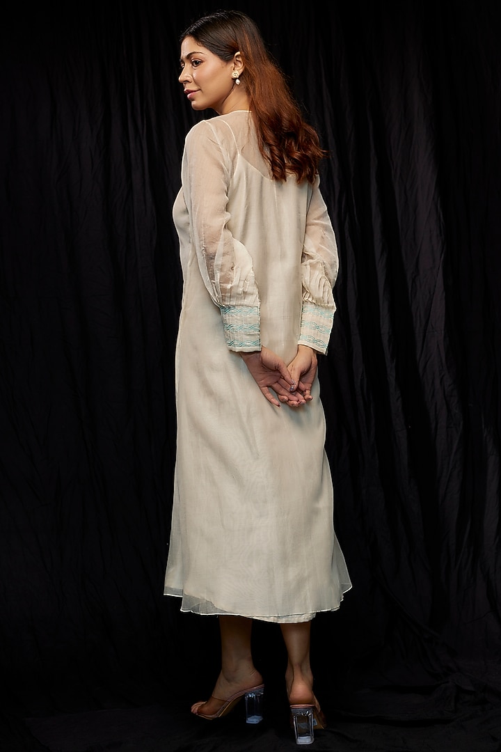 Ivory Chanderi Hand Embroidered Pintuck Summer Dress by Deep thee at Pernia's Pop Up Shop